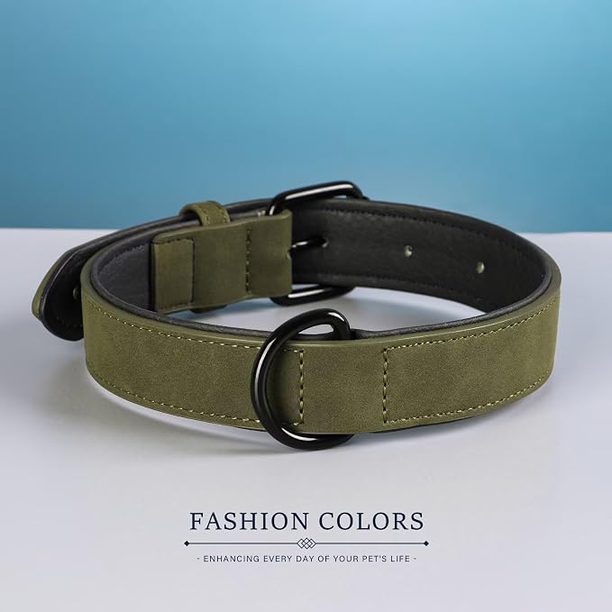 Didog Soft Padded PU Leather Dog Collar, Breathable and Adjustable Dog Collar for Large Dogs, Comfortable for Daily Walk, Dark Green, XL Fit Neck 18-22"(45-71 lbs)