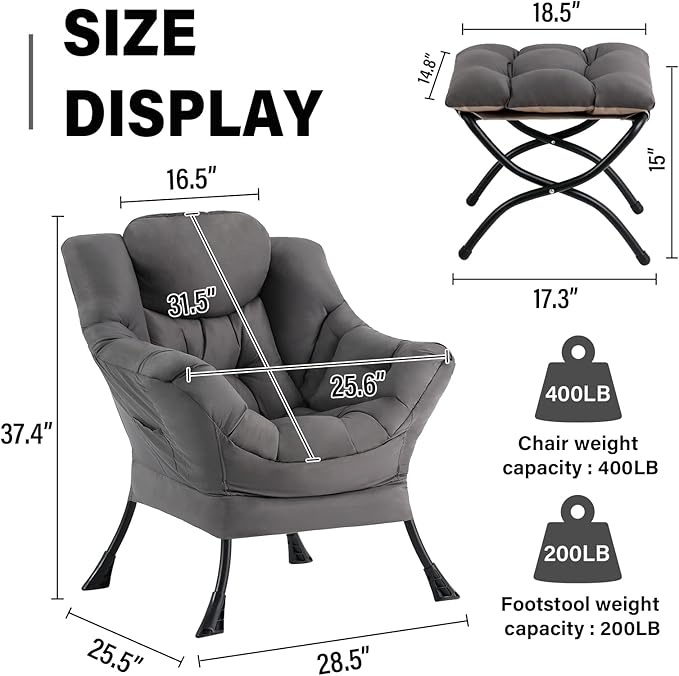 Lazy Chair with Ottoman, Modern Accent Chair Contemporary Sofa Chair with