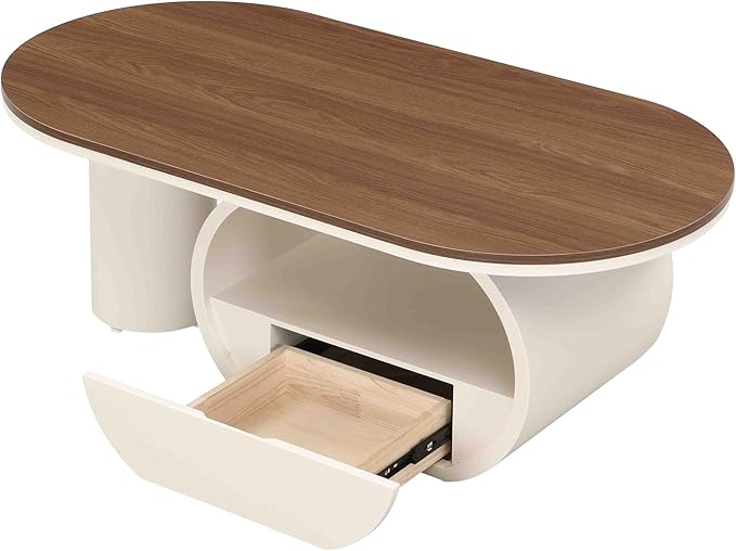 Modern Oval Coffee Table, 47.24" Brown Wood Top Coffee Table