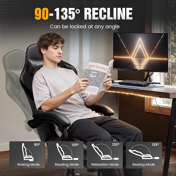 GTPLAYER Gaming Chair with Pocket Spring Cushion, Leather Office Chair with