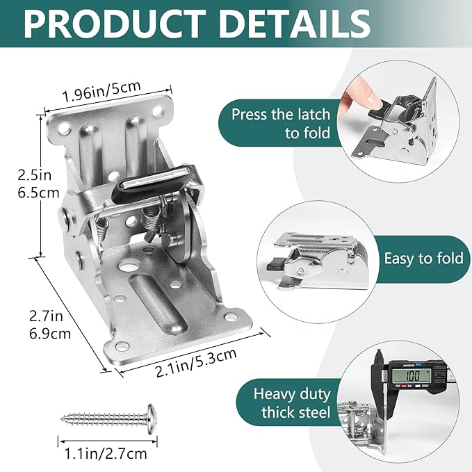 4 Pack Folding Brackets, Self-Lock Hinge