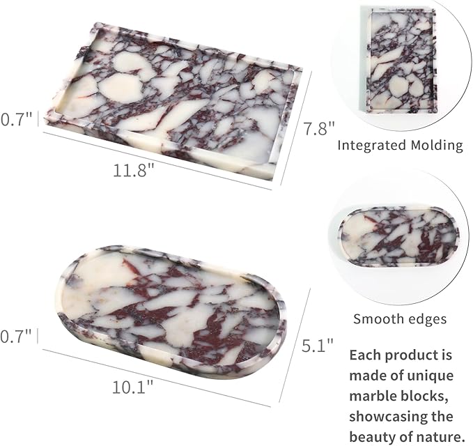 Real Luxurious Natural Marble Vanity Tray Genuine Marble Storage Tray