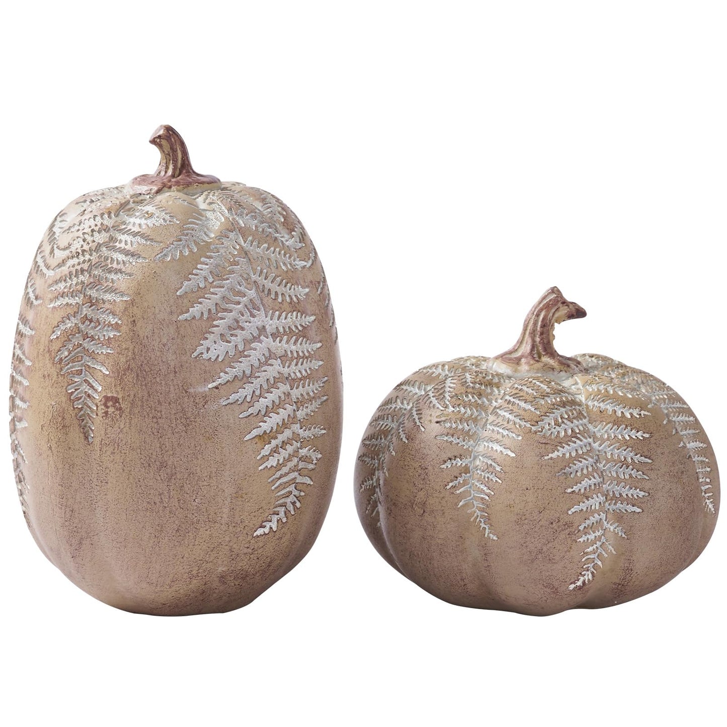DN DECONATION 2-Pack Fall Pumpkin Decorations for Home, Faux Pumpkins for Decorating, Rustic Brown Resin Pumpkins Decor with Carved Leaves – Thanksgiving Table Centerpiece, Modern Farmhouse Fall Decor