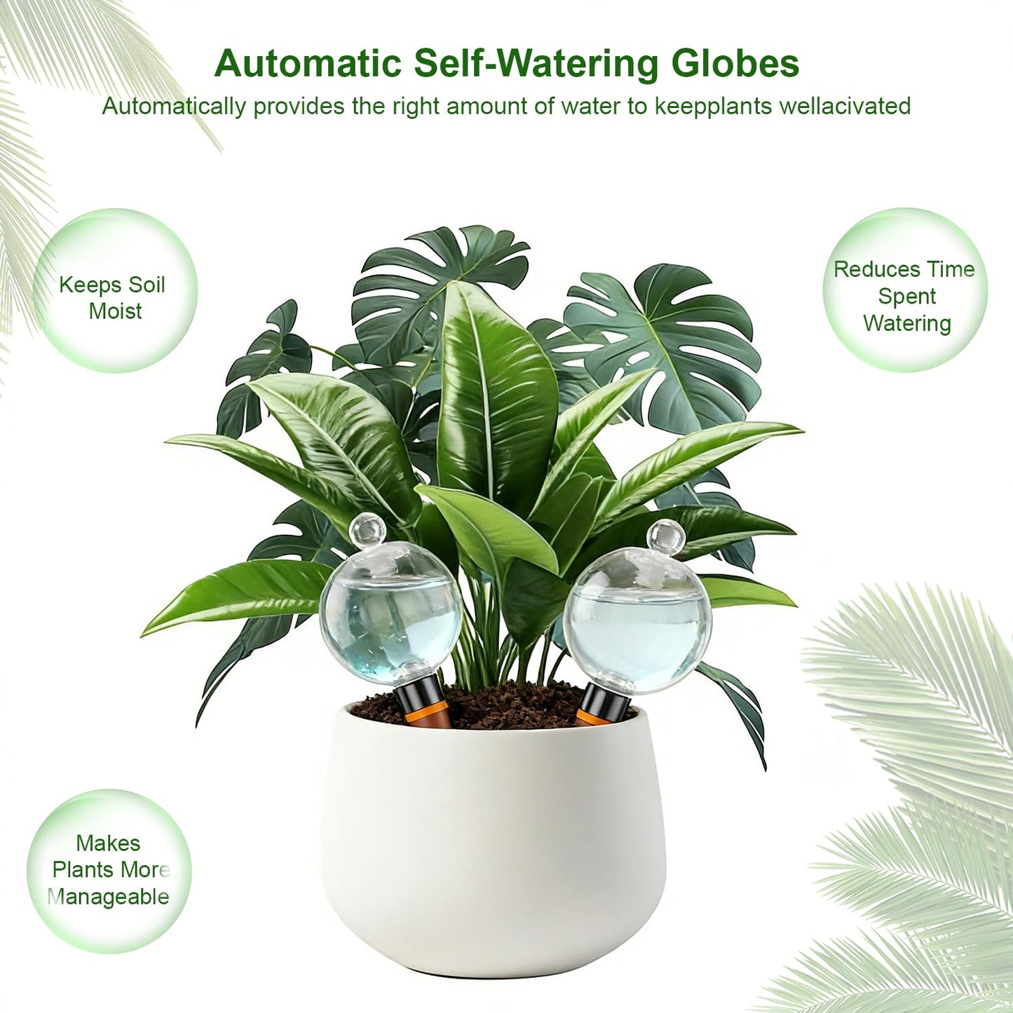 HSHATJSJSY 2 Pcs Plant Self Watering Globes with Covers，Self Watering Planter Insert,Automatic Plant Waterer Indoor ，17.5 oz Watering Bulbs with Terracotta Watering Spikes with Shovel(clera)