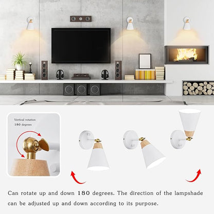 Wall Sconce Lighting Fixture with Metal Shade, On/Off Switch, Indoor Decor Wall Mount Swing Arm Lamp for Bedroom,Hallway,Living Room,Reading, White