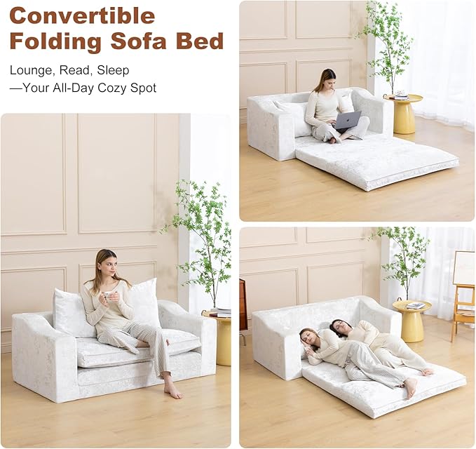 61" Convertible Sofa Bed Loveseat, Memory Foam Boneless Floor Couch