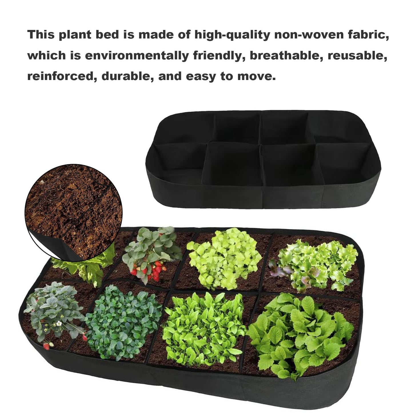 ZUDKSUY 2Pack 128 Gallon Fabric Raised Garden Bed 8 Grids 6x3x1Ft Plant Grow Bags, Square Planters for Outdoor Plants Growing Herbs Flowers Vegetables Potato Grow Bags Outdoor Indoor Gardening