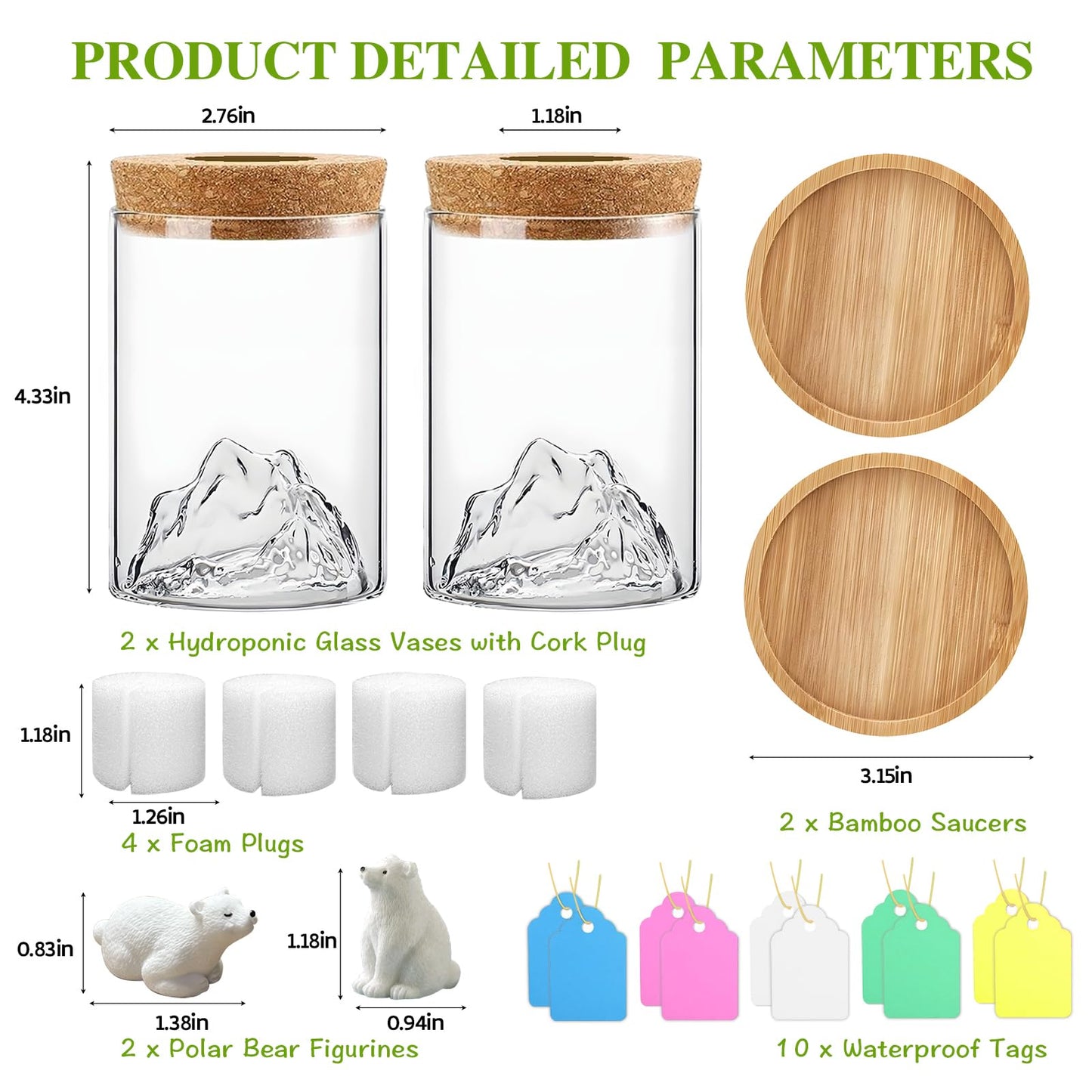 Plant Propagation Stations, 2Pcs Desktop Plants Terrarium Glass Hydroponic Vases with Bamboo Saucer, Water Plants Jars, Mountain-Shaped Bottom, Ideal Gifts for Women Mon Plant Lovers