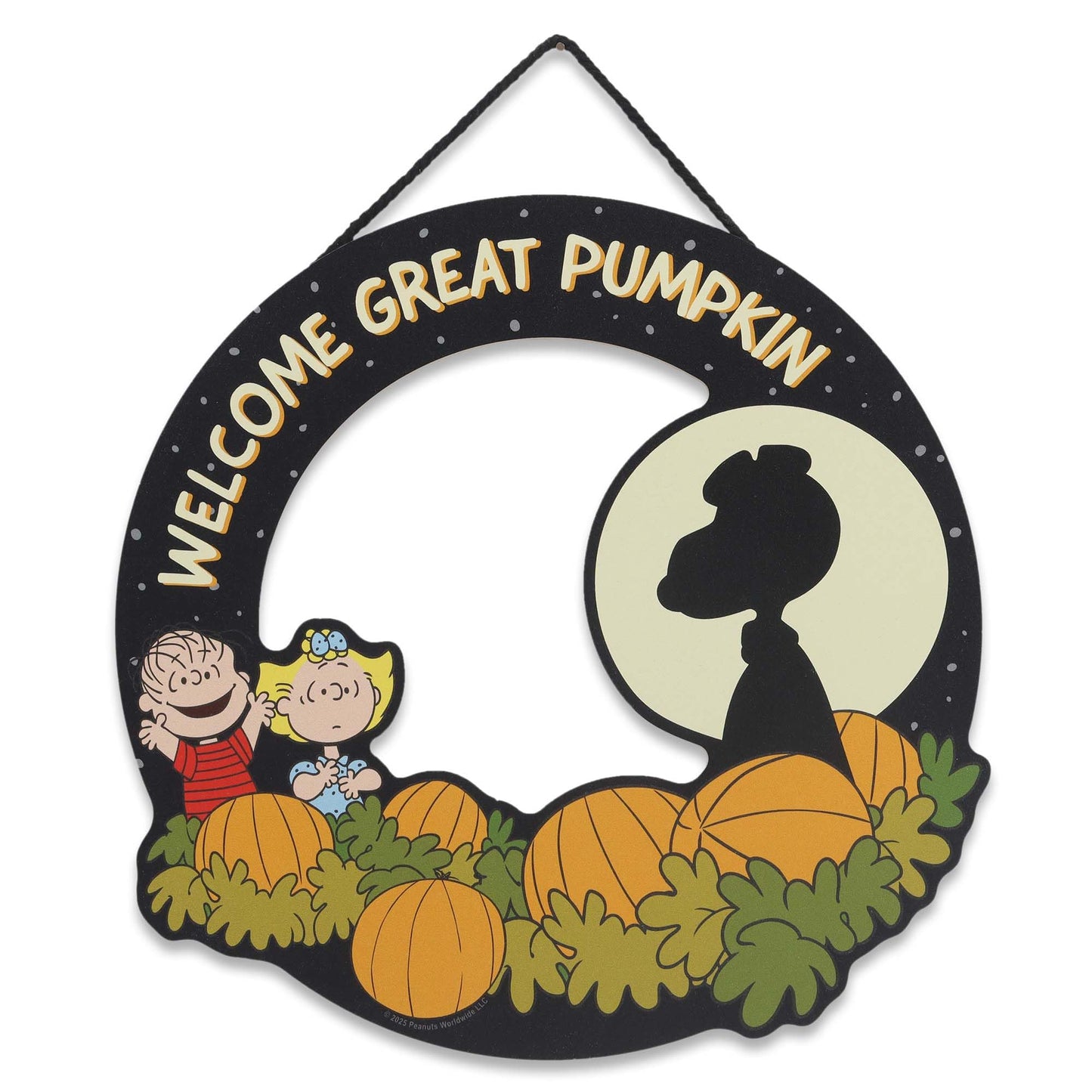 Peanuts Welcome Great Pumpkin Wreath Hanging Wood Wall Decor - Fun Peanuts Sign for Fall and Halloween Decorating