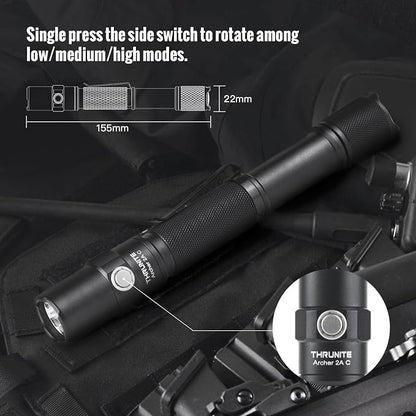 ThruNite Archer 2A C LED Rechargeable Flashlight,High 1000 Lumens AA Flashlight with USB-C, Dual Switch Bright Flashlights for Power Outage,Home Emergency,Camping,IPX8 Waterproof - Cool White