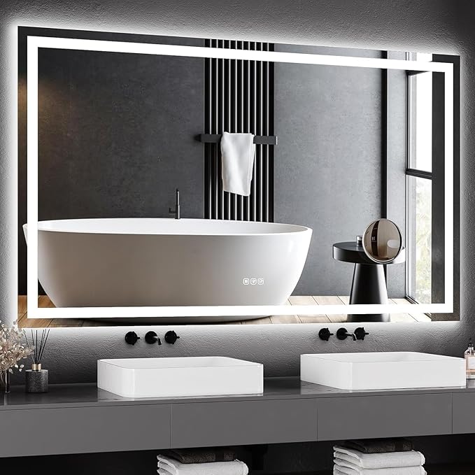 60 x 36 Inch Smart LED Bathroom Mirror，Dimmable Front + Backlit Illumination