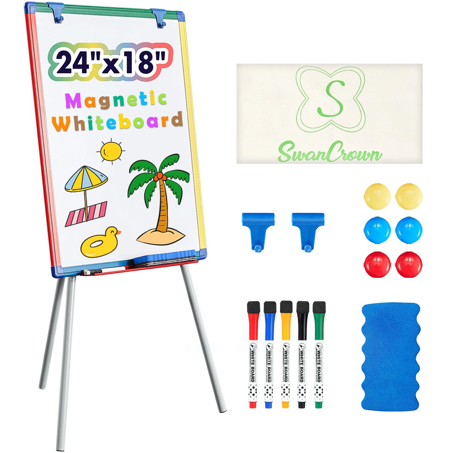 Dry Erase Board White Board for Kids 24x18 inch Art Easel for Kids Magnetic Tripod Whiteboard Art Easel and Flipchart Board with a Height-Adjustable Stand Perfect for Kid