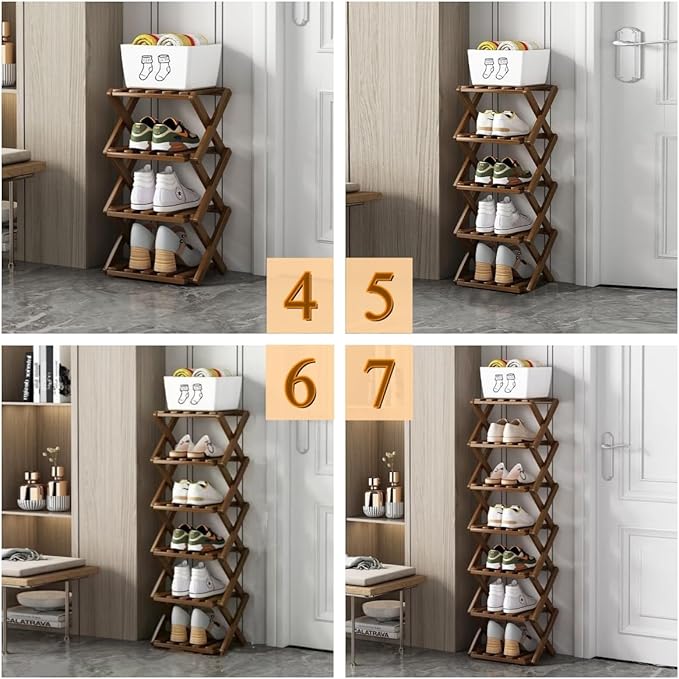 Foldable Shoe Rack, Bamboo Vertical Shoe Organizer Tall