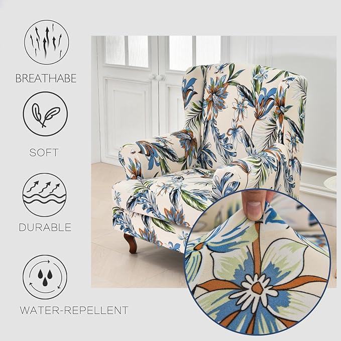 HAOYONG Wing Chair Slipcovers Stretch Wingback Chair Covers Printed 2 Pieces