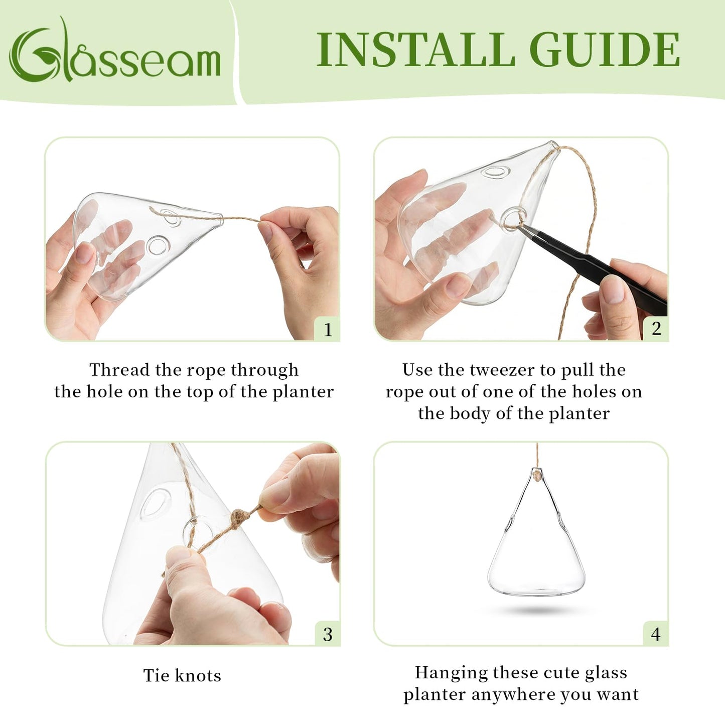 Glasseam Hanging Planters Glass Terrarium: 5Pcs Modern Plant Propagation Stations Hydroponic Wall Vases for Air Plants Flowers Indoor Window Home Decor