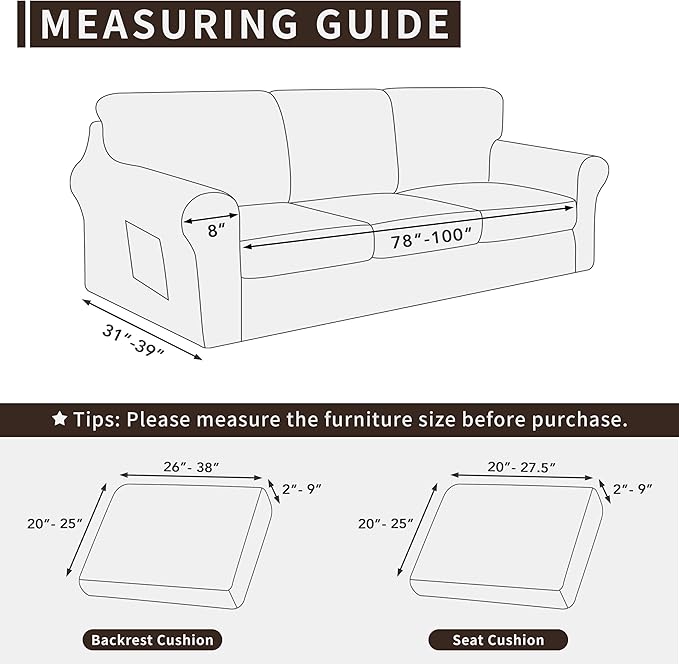 Easy-Going 7 Pieces Stretch Couch Cover Washable Sofa Cover Set