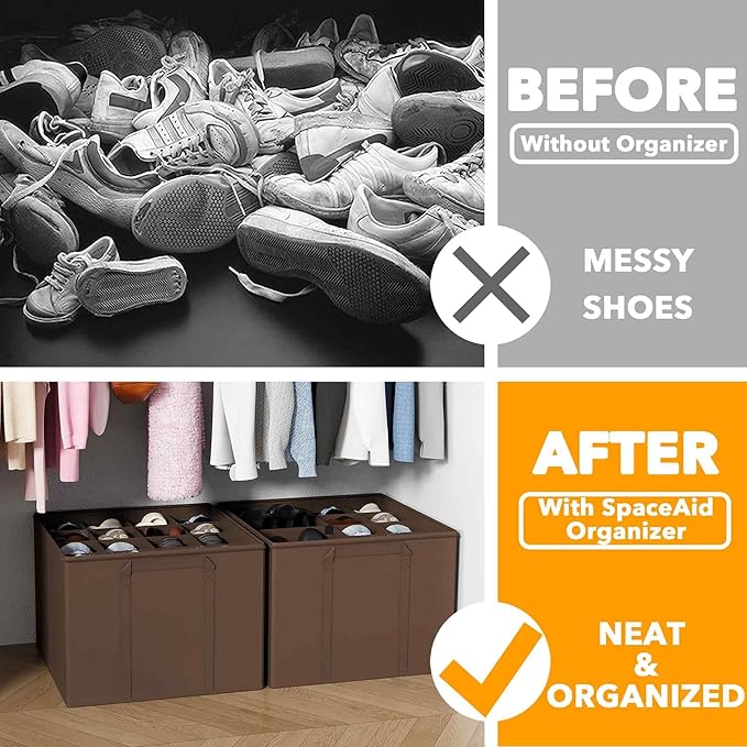 SpaceAid Shoe Organizer for Closet, 2 Pack Foldable Shoe Storage Containers