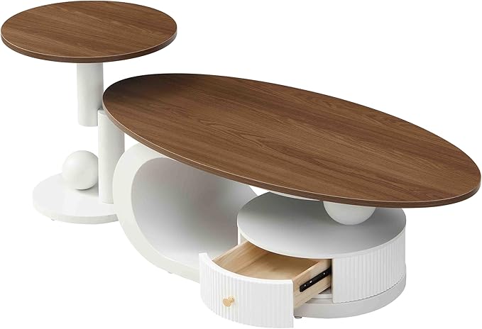 Modern Oval Coffee Table Set of 2, Wood Living Room Accent Coffee Table and