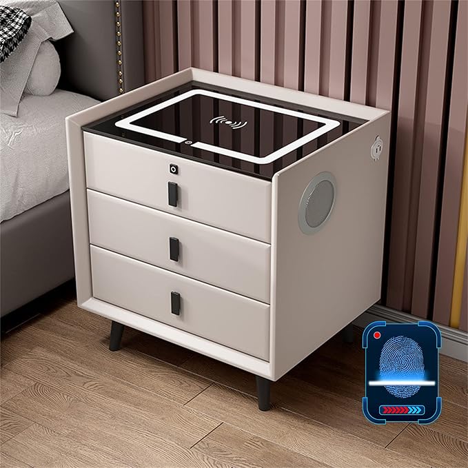 Smart Bedroom Nightstand with Fingerprint Lock and Adjustable LED Lights