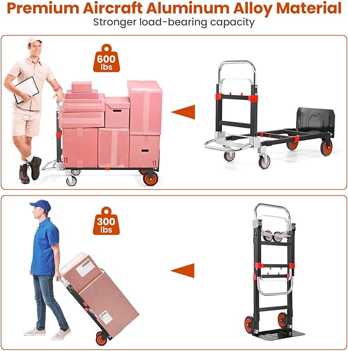 3-in-1 Folding Hand Trucks, 600Lbs Convertible Hand Truck Dolly, Heavy Duty