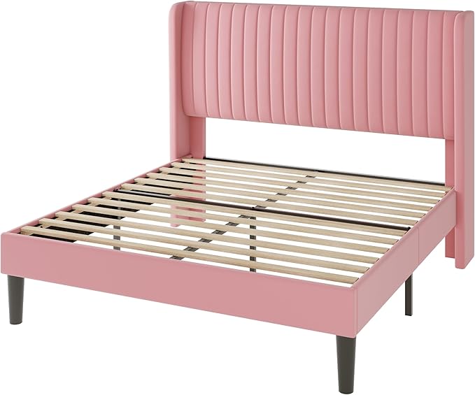 Allewie Full Size Velvet Bed Frame/Vertical Channel Tufted Wingback