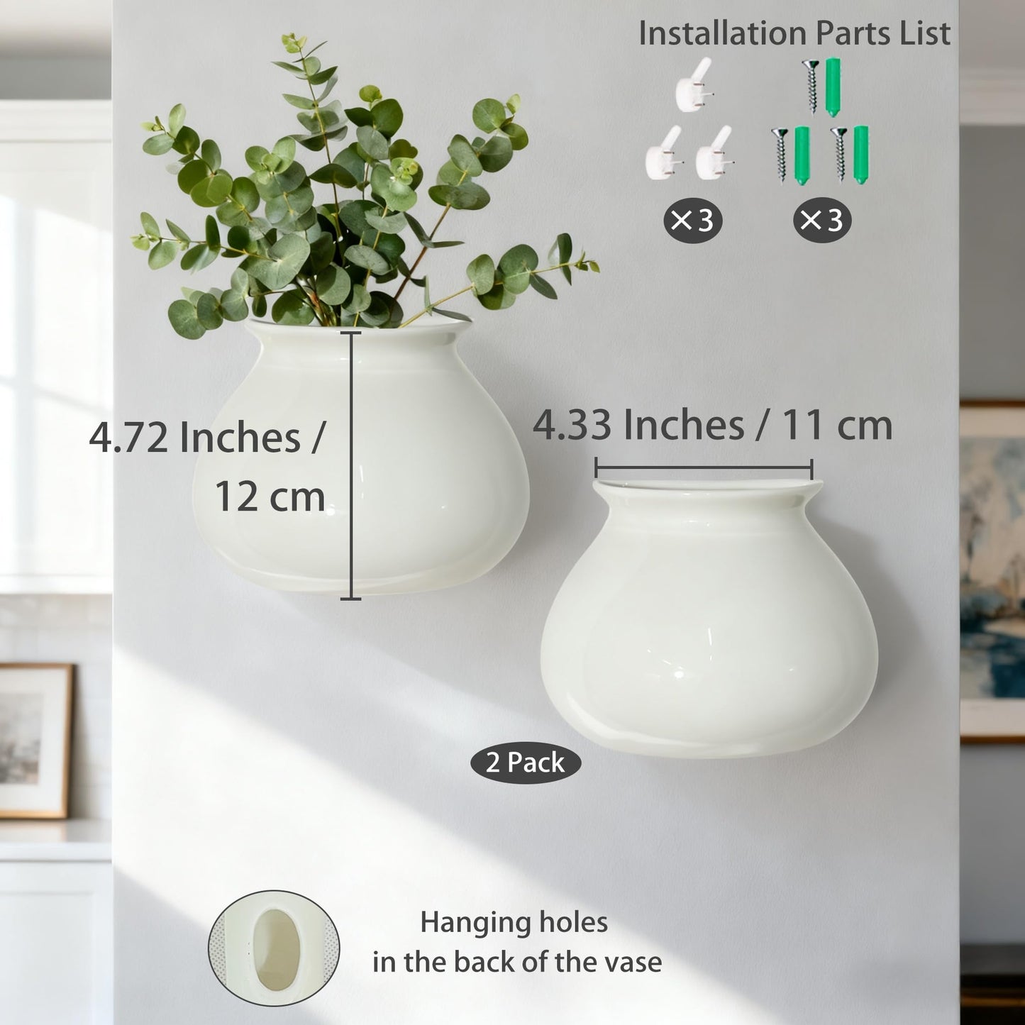 Hanging Ceramic Wall Planters,Set of 2,Minimalist Modern Ceramic Wall Planter,Cubicle Modern Decor Wall Plant Holder for Indoor Plants,Propagation Wall Planters,Hanging Flower Pots,White