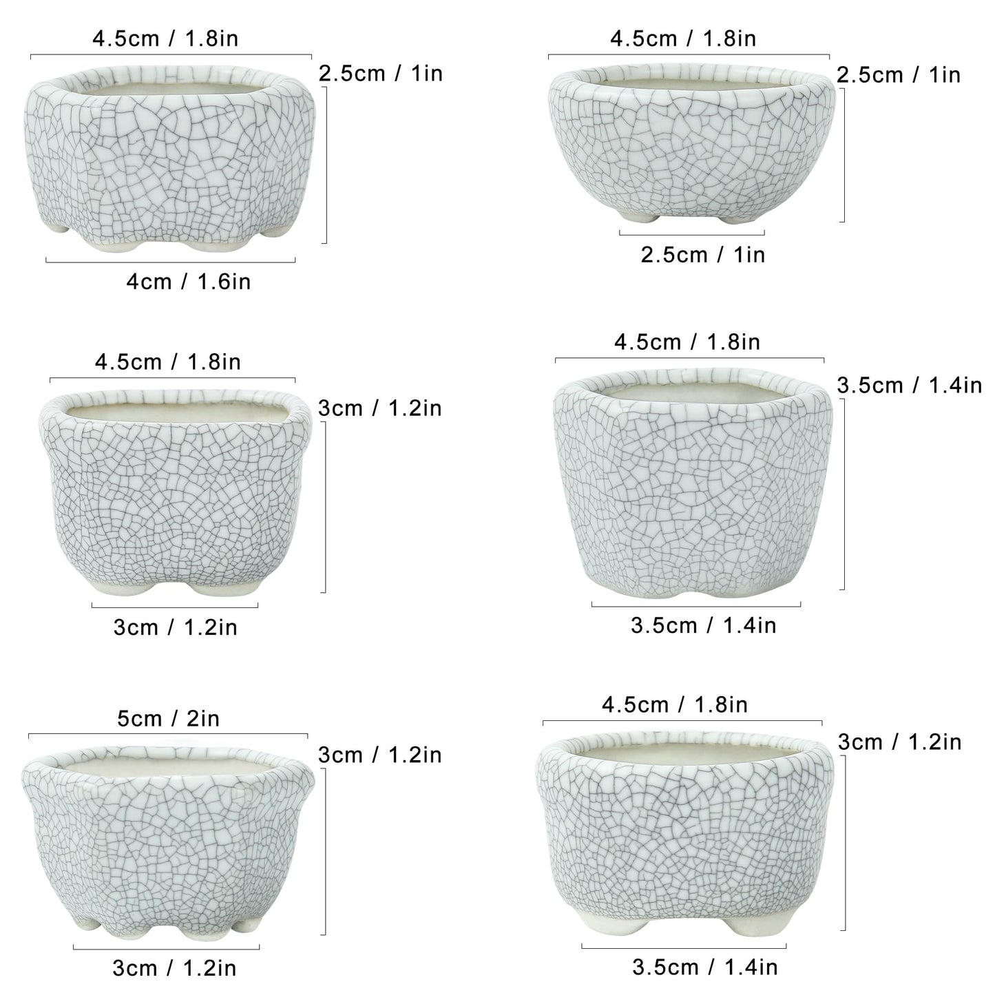 Bonsai Planter 1.8 inch (4.5cm) Mini Succulent Glazed Pots Set of 12 Gray White