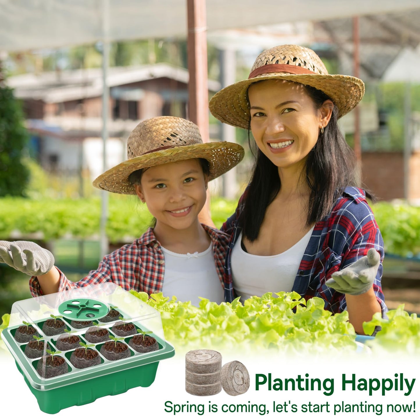 Halatool 4 Pack Seed Starter Tray with 50 PCS Peat Pellets, 48 Cells Green Seeding Starter Trays for Organic Seed Starter Soil Pods for Planting Vegetables Plants Flowers - Starting Seeds Kit