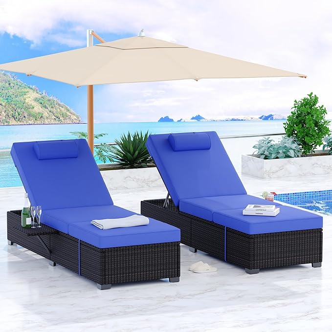 PeakPursuit Patio Lounge Chairs, Outdoor PE Wicker Chaise Lounge Set of 2