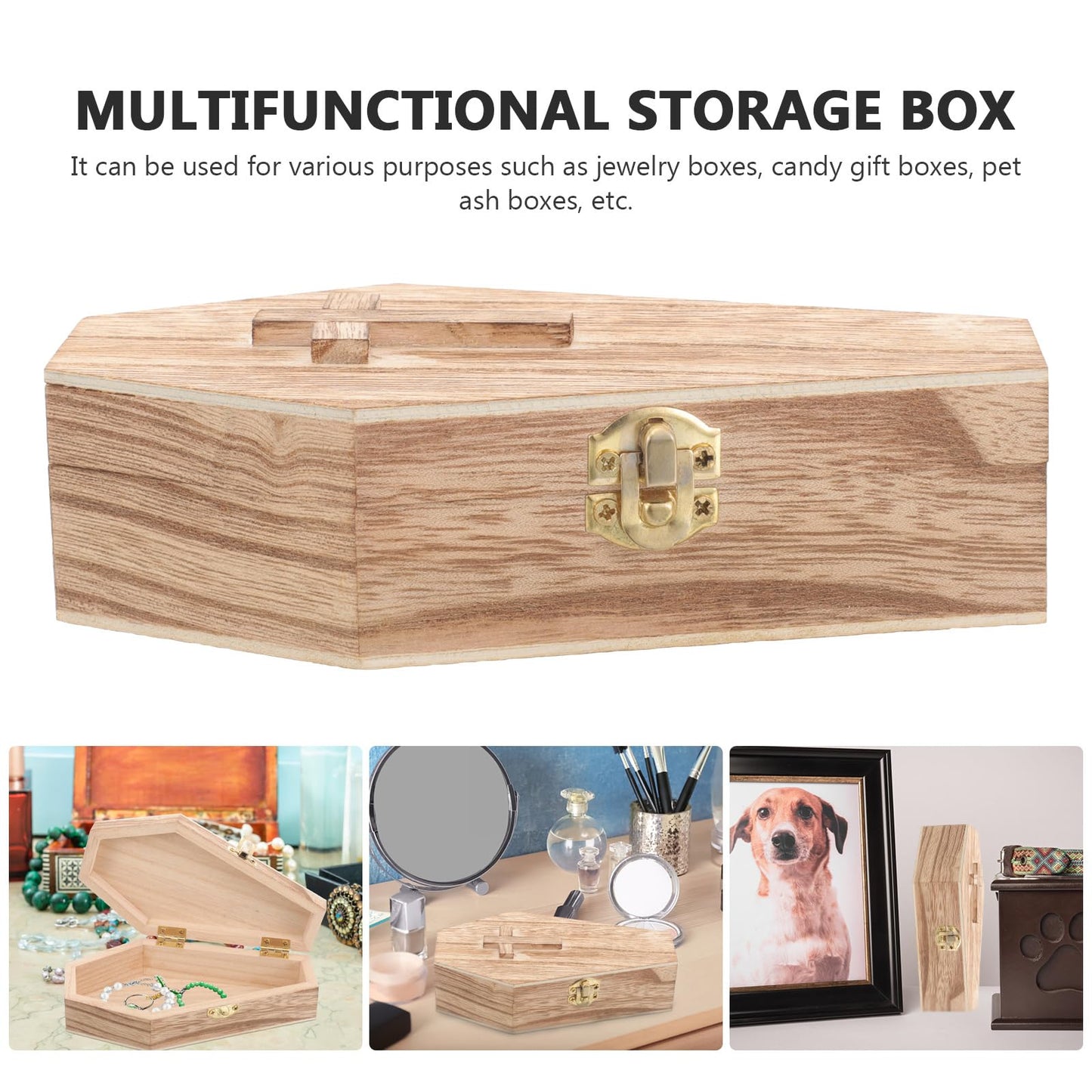 balacoo Mini Wooden Coffin Box 7in Unfinished Pine – Creepy Halloween Decor & Pet Keepsake Casket for Gothic Jewelry Display, Spooky Party Favor Tray, Cosplay Prop