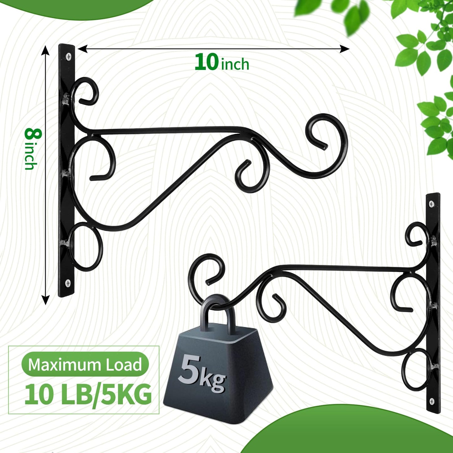 Preimum Black Plant Wall Mount Hanging Brackets Hooks Plant Basket Hanger Holder 10 Inches Indoor Outdoor Metal Brackets with Screws Garden Baskets Hanging Planters Lantern Wind Chimes(2PACK)