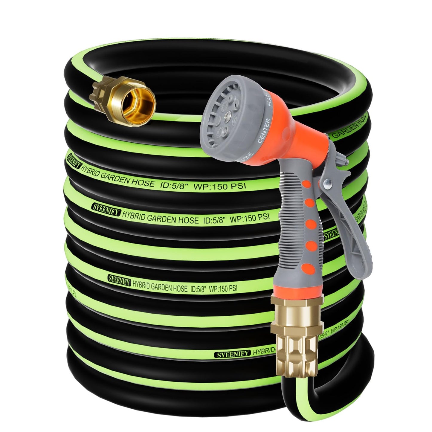 SYEENIFY Garden Hose 75ft 5/8", Heavy Duty No Kink Water Hose, No Tangle Flex Rubber Garden Hose for Lawns,Floor,Yard Washing,Pet Cleaning