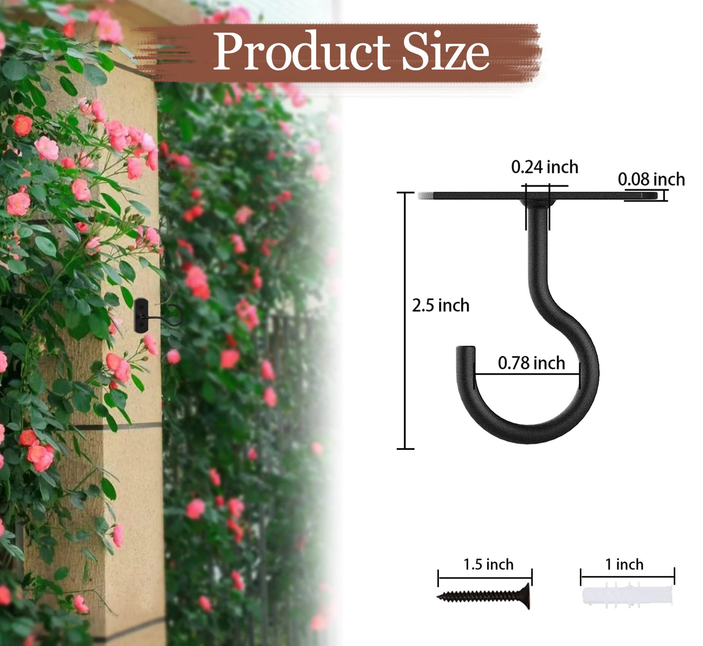 ASZUNE 2.5in Ceiling Hooks for Hanging Plants 8Pcs Black