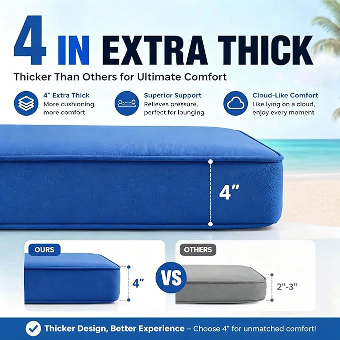Chaise Lounge Cushion for Outdoor Furniture, Waterproof, Fade-Resistant and