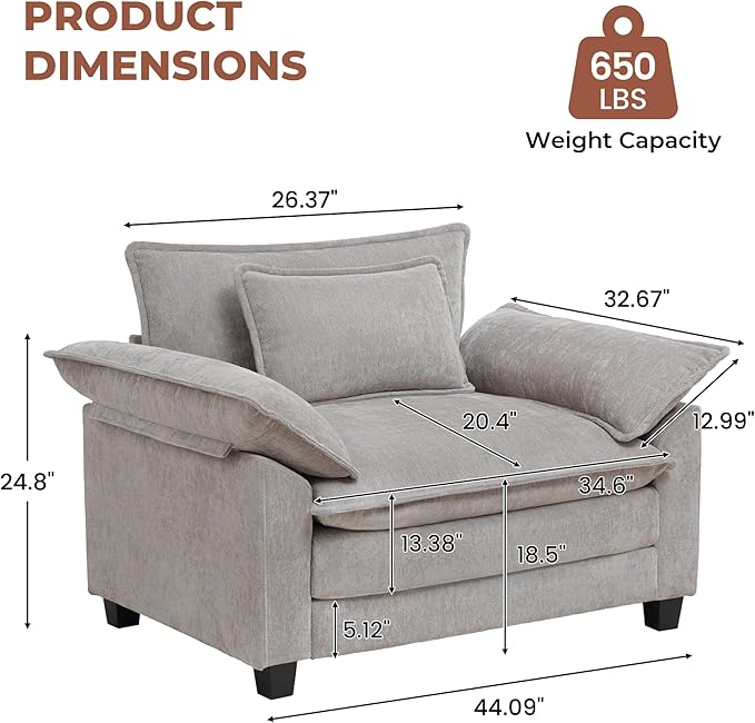 Oversized Accent Chair, Modern Chenille Cloud Sofa Chair