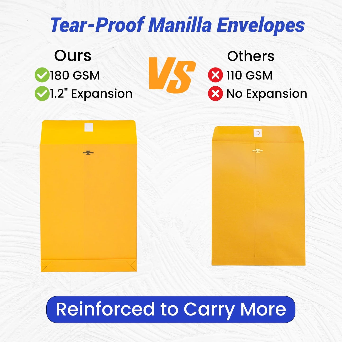 50 Pack Expandable 9x12 Manilla Envelopes with Clasp and Gummed Seal, Goefun 180 GSM Heavyweight Large Yellow Manilla Envelopes 8.5 x 11 for Documents, for Home, Business, School Use