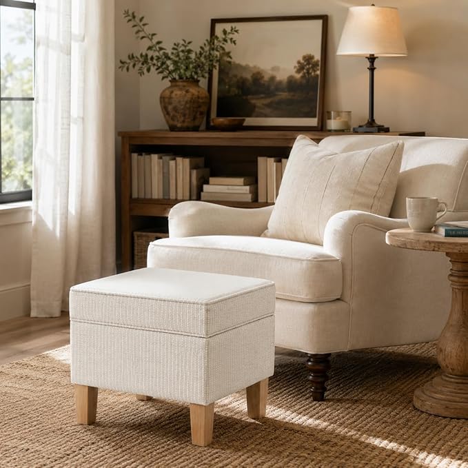 HomePop Home Decor | Upholstered Modern Rectangular Storage Ottoman | Hinged