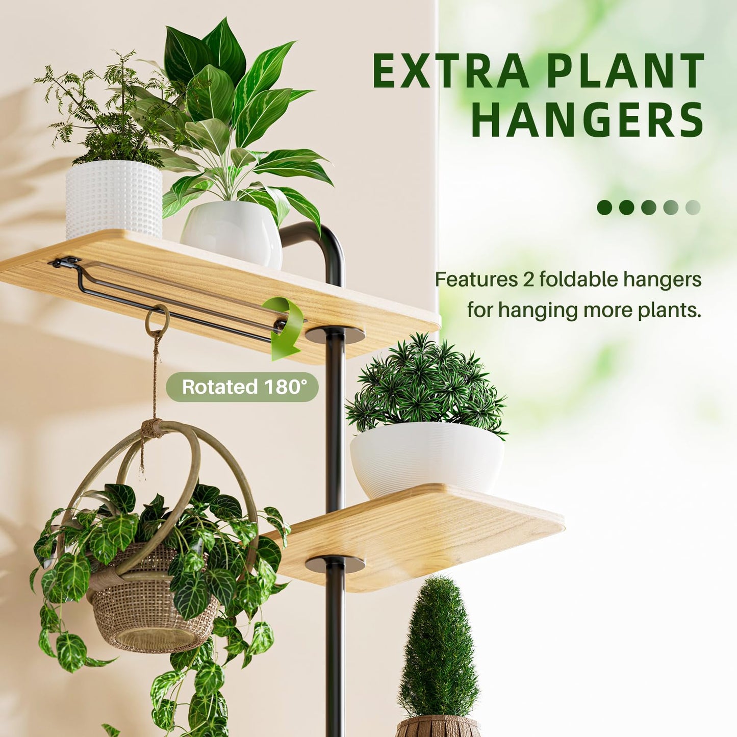 YUOROS Window Shelf for Plants, 4-Tier Rotating Window Sill Plant Shelves Stand Plant Wall Holder with Hanger