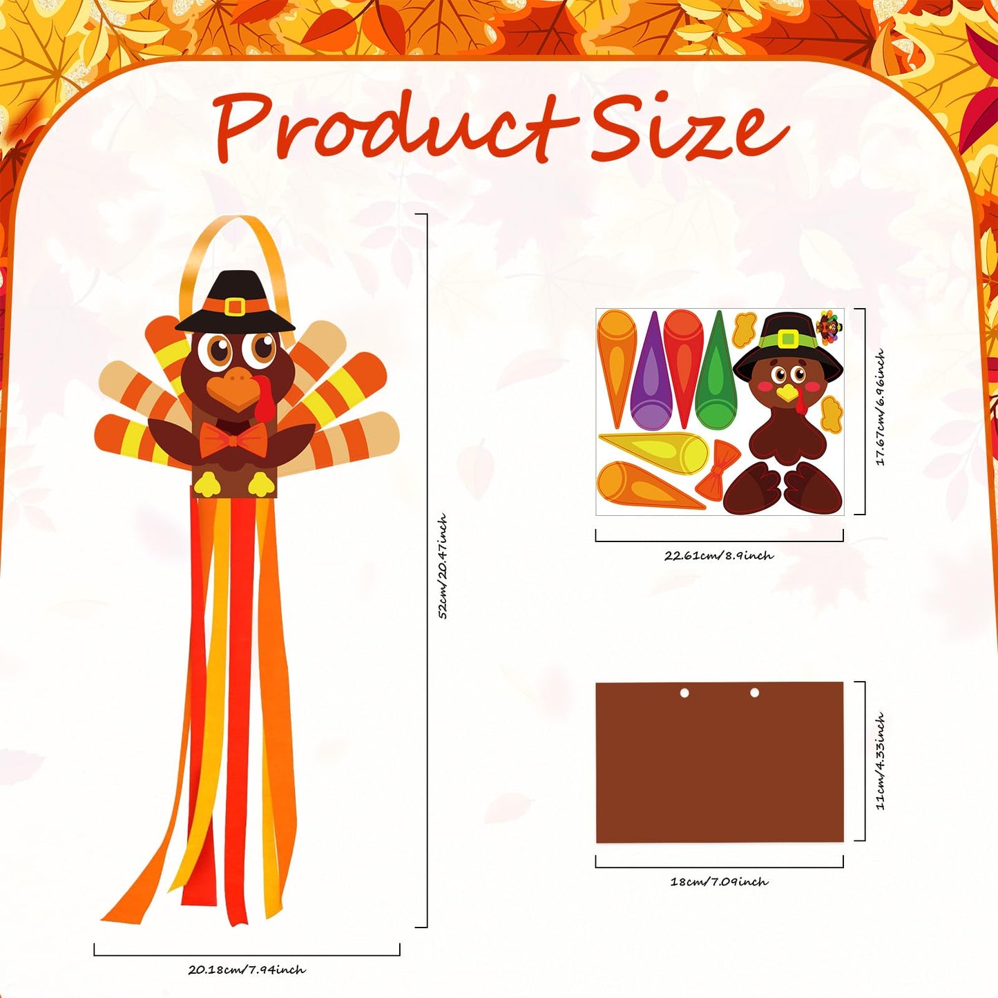 Cinrobiye 24 Set Turkey Windchime Craft Thanksgiving Windsock Kits DIY Wind Chime Flags Fall Hanging Ornament Wind Socks Farmhouse Yard Garden Patio Lawn Decor for Home School Activities Supplies