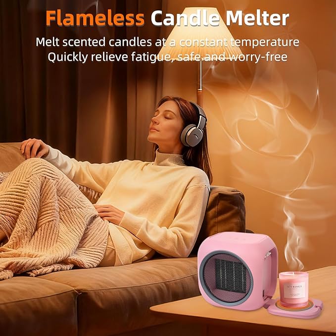 Space Heater with Mug Warmer, Electric Space Heaters for Indoor Use with Thermostatc, Candle Warmer Pate for Bedroom, Office, Large Room Use