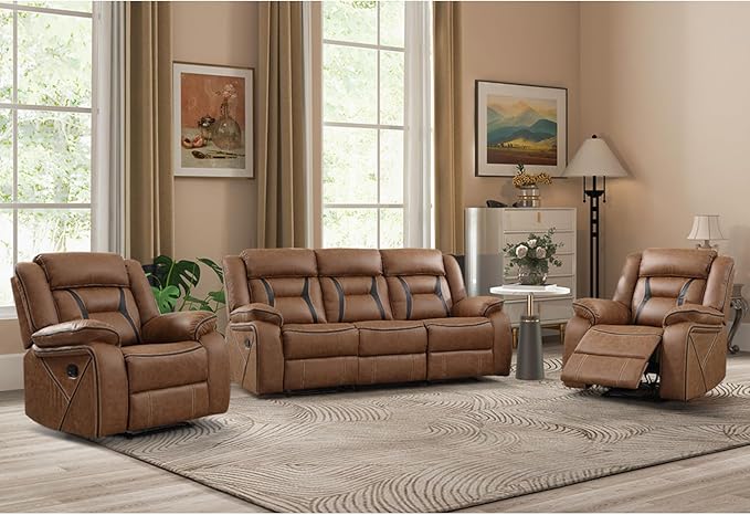 EBELLO Faux Leather Recliner Sofa Furniture Set
