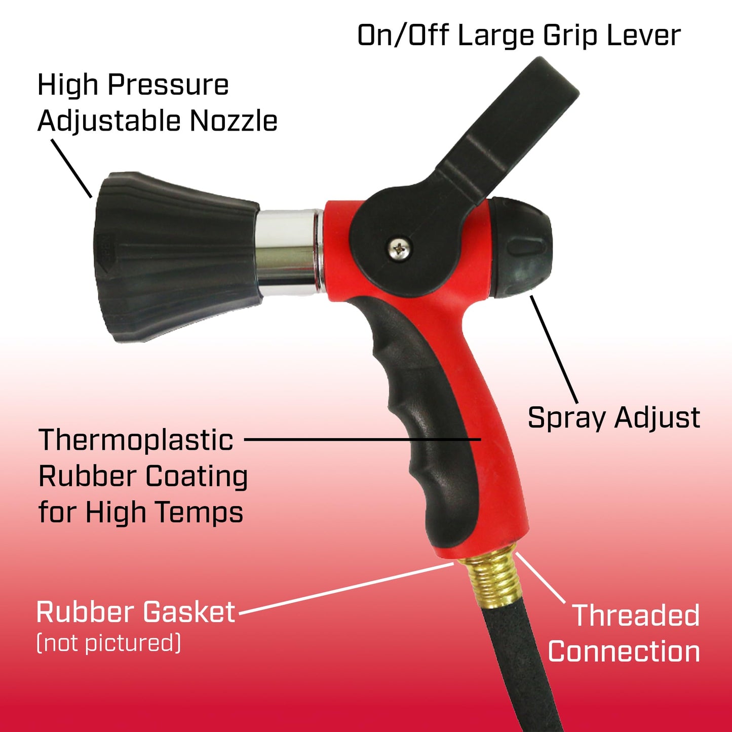 Chapin 4699: Firefighter Water Cannon Hose Nozzle, Fireman Spray Nozzle with Ergonomic Grip and Threaded Hose Connection, Adjustable Twist Nozzle, Lever On/Off Control, Red/Black