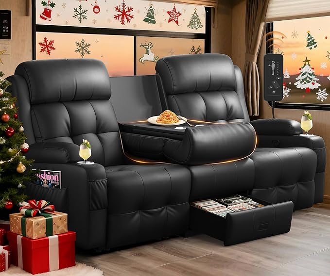 RV Loveseat Recliner Sofa, Oversized Massage Wall Hugger 3-Seater Recliners