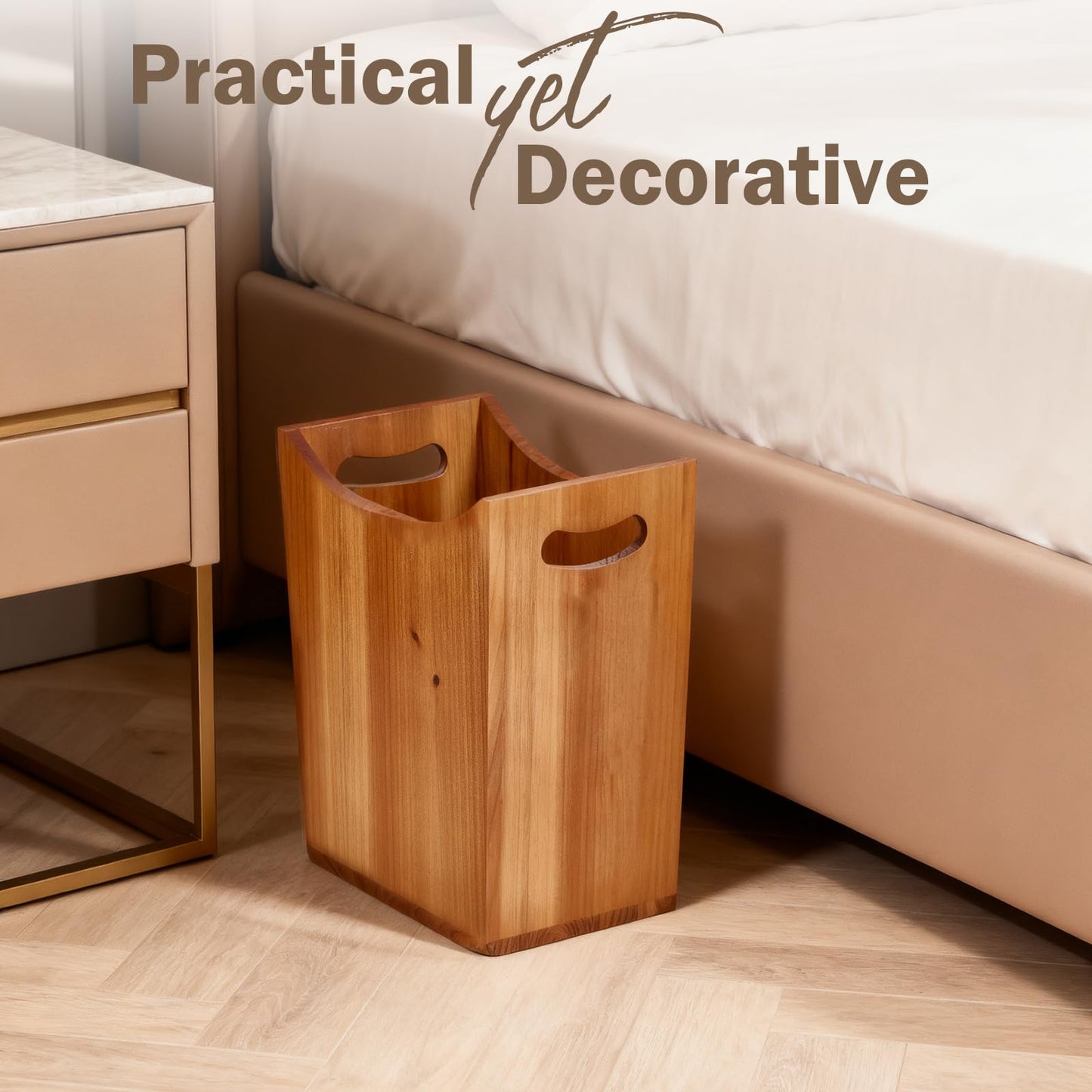 Tenavo 2 Gallons Wooden Bin Wastebasket, Small Trash Can, Decorative Bathroom Trash Can, Waste Basket for Bedroom, Office Garbage Can, Wood Bathroom Accessories