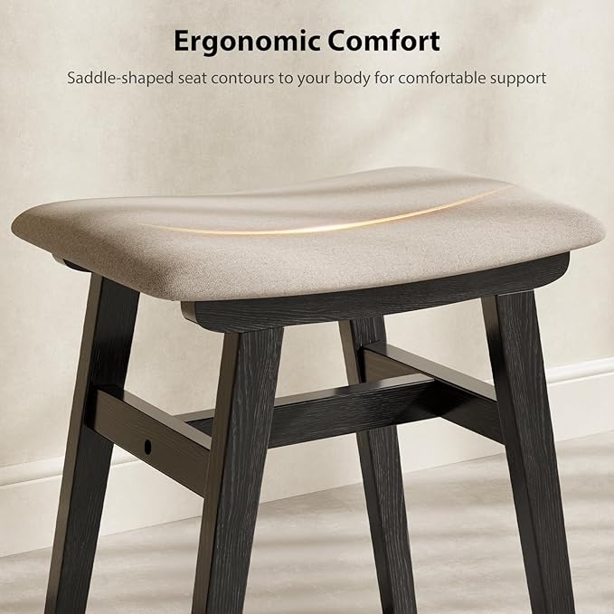 Muwuele Solid Wood Vanity Stool, Compact Makeup Chair