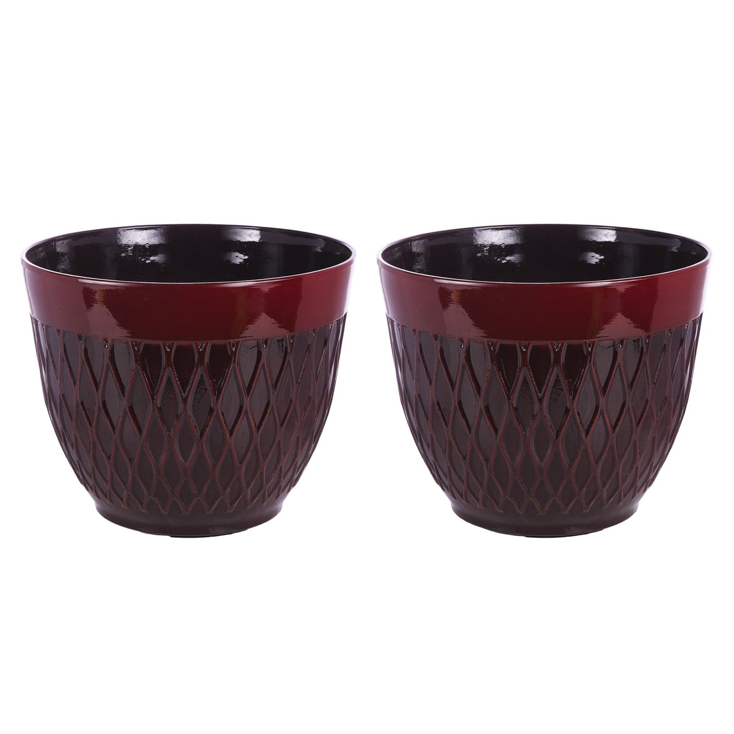 Alpine Corporation Indoor Outdoor Stone Look Diamond Design Planters with Drainage Holes, 12" H, Red, Set of 2