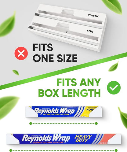Skywin Adhesive Foil and Plastic Wrap Organizer, Fits Box Width up to 1.77in/45mm Aluminum Foil Organization and Storage, Space-Saving Wall-Mounted Kitchen Plastic Wrap Holde (White)
