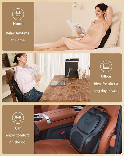 Up & Down Shiatsu Back Massage Pillow – Neck & Shoulder Pain Relief, Electric Lower Back Massager Deep Tissue with 3 Heat Levels for Office, Chair & Home Use for Men Women