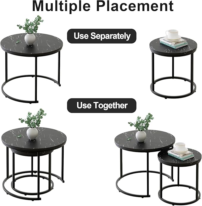 aboxoo Round Nesting Coffee Table Side Set of 2 End Tables