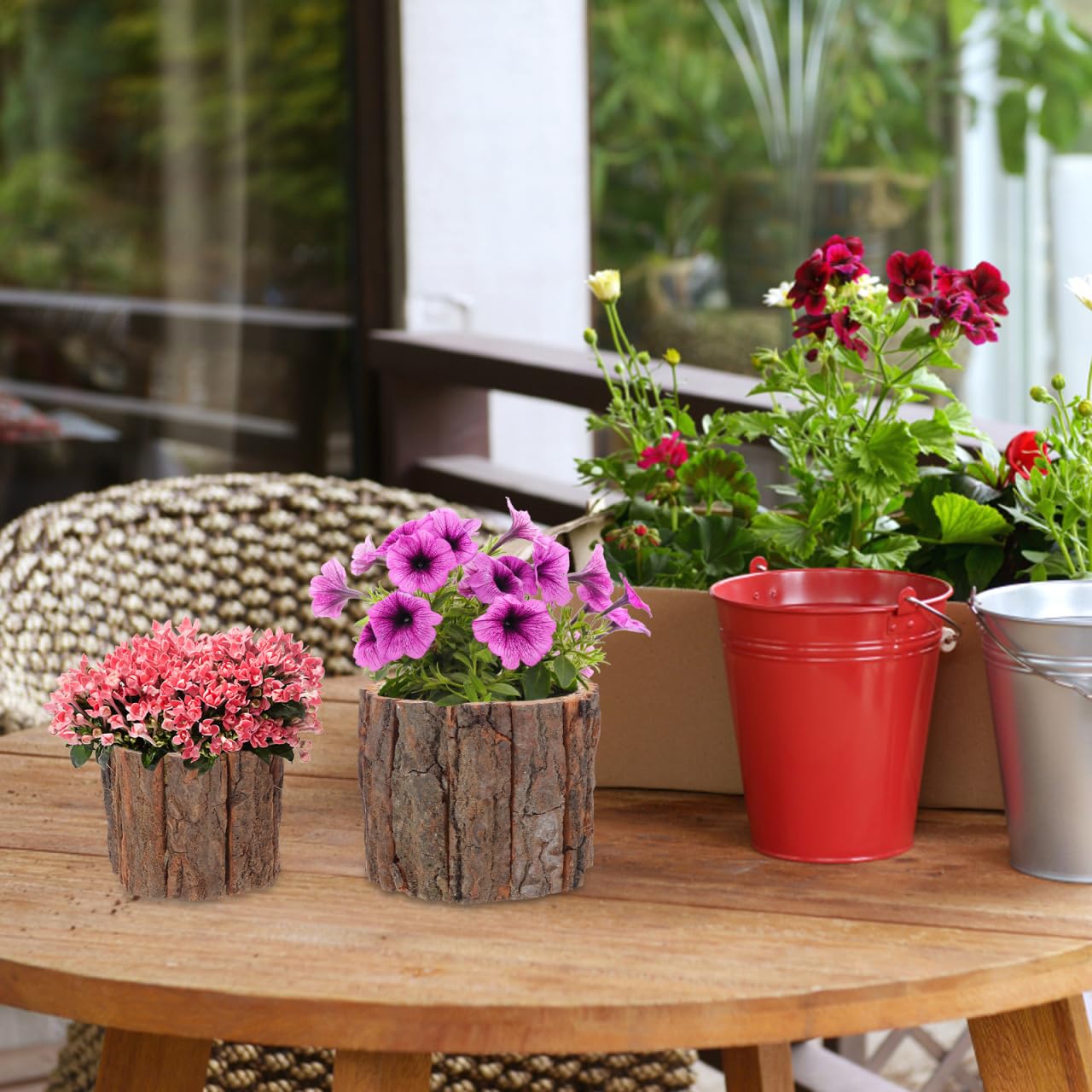 ARTIBETTER Rustic Bark Flower Pot, Natural Tree Bark Design; Water-Resistant Planter for Planting Flowers, Garden Decor, Porch or Rustic Wedding Decoration